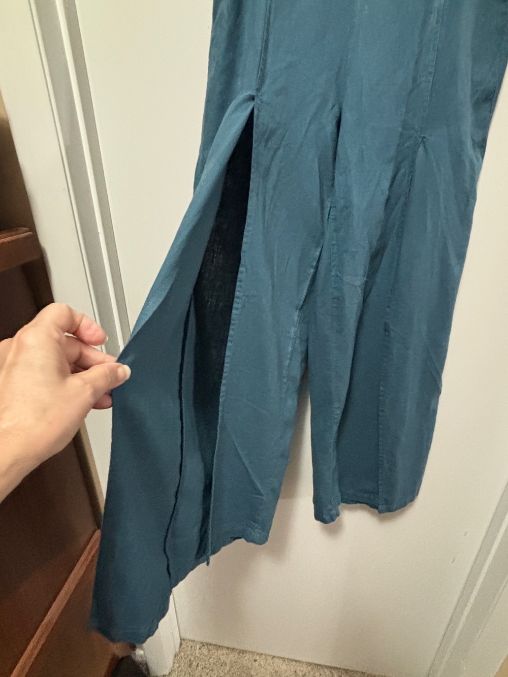 H/G Linen Blend Split Leg Culotte Pants Wide Leg Gaucho Pockets Blue S - Picture 5 of 10